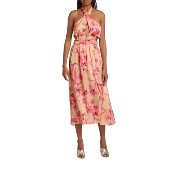 Ramy Brook Floral Halter Midi Dress Size 12 Open Back Leg Slit NWT Retails 395 - Picture 5 of 8